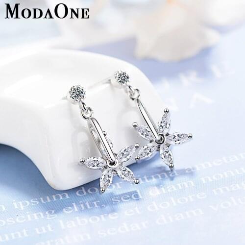 ModaOne Flower Zircon 925 Sterling Silver Stud Earring For Women Fashion Korean Trendy Jewelry Aretes De Mujer Oorbellen