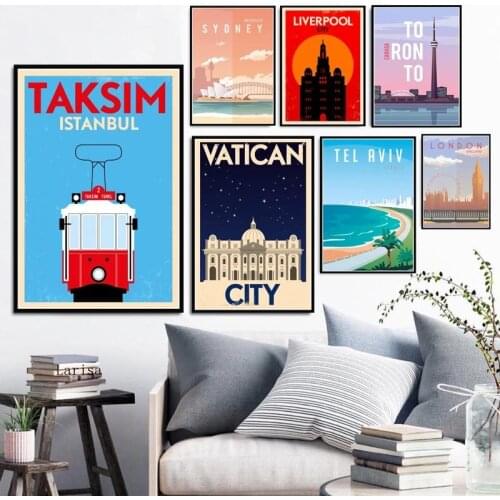 Cartoon Travel City Landscape Poster Toronto Canada Liverpool Canvas Painting Prints Wall Art Pictures Living Room Home Decor