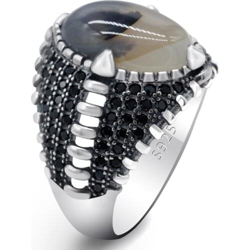 925 Sterling Silver Ring for Men Natural Onyx Stone Jewelry Fashion Vintage Gift Aqeq Onyx Mens Accessories Rings Turkish Style
