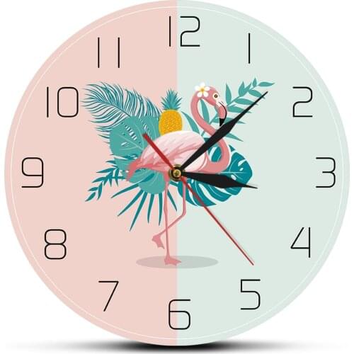 Tropical Flamingo Wall Clock Pink Flamingo Nursery Wall Art Nature Home Decor Girls Living Room Clock Non Ticking Wall Watch
