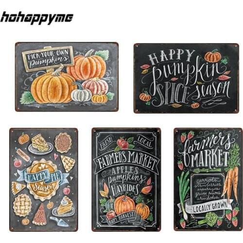 Hohappyme Farmers Market Pumpkin Menu Wall Signs Art Print Stickers Pub Bar Decoration Plaque Metal Vintage Home Decor 20X30 CM