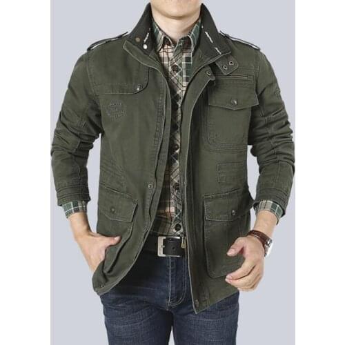 New Arrival Autumn Winter Men Military Multi Pockets Jacket Cotton Casual Coat Plus Size Outwear