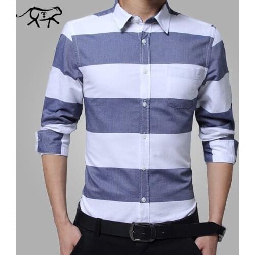 New Autumn Design Striped Shirts Men Fashion Casual Mens Spring Shirts Cotton Slim Fit Oxford Long Sleeve Shirts Male Size M-4XL