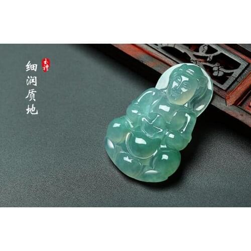 Yuribing species Jade Kwan-yin fluttering green Burma jade pendant pendant jade Kwan-Yin Pendant male section A cargo tape card