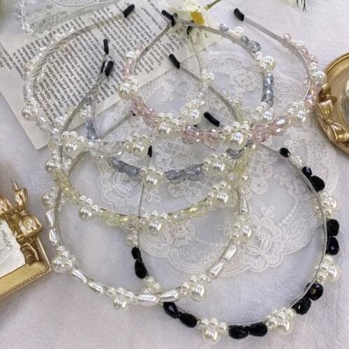 Sweet Style Headbands Hair Loop with Big Beads Decor Glittery Alloy Hair Clasp without Teeth for Women Girls 13*15.5cm BN