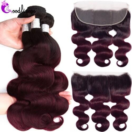 Ombre 99J Bundles With Frontal Burgundy Bodywave Human Hair Bundles With Frontal Platinum Colored Body Wave Bundles With Frontal