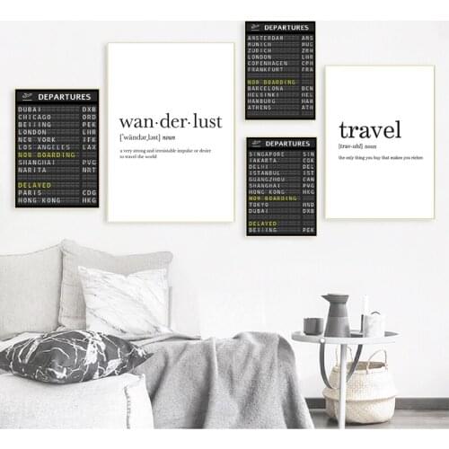 Airport Board Posters Destination Canvas Painting Travel Board Quotes Traveler Wall Art Pictures Room Decor Home Decoration