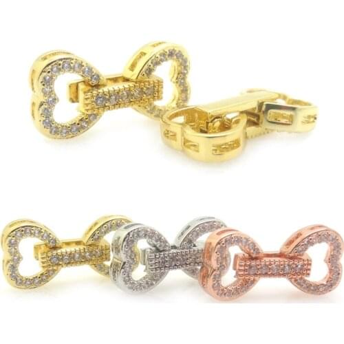 Mixed Colors CZ Brass Micro Pave Cubic Zirconia Heart Style Fold Over Watch Band Clasps Fit For Gem stone Pearl Jewelry Making