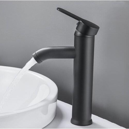 WZLY Basin Faucets Black Stainless Steel Single Handle Bathroom Basin Faucet Deck Mounted Cold Hot Water Crane Sink Mixer Taps