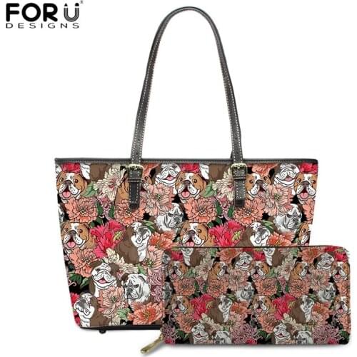 FORUDESIGNS Women English Bulldog Schnauzers Pattern Large Capacity Fashion PU leather Tote Handbag&Wallets Sets Girls Bags