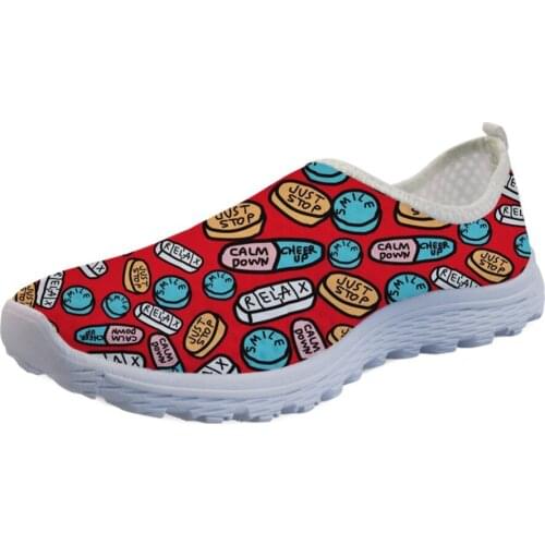 WHEREISART Women Flats Shoes 3D Prints Pharmacy Medicine Design School Student Girsl Casual Walking Light Weight Mesh Sneakers