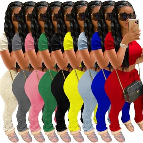 Adogirl Plus Size S-3XL Cotton Two Piece Set Solid Women Tracksuit Short Sleeve T Shirt Crop Top Ruched Pencil Pants Casual Suit