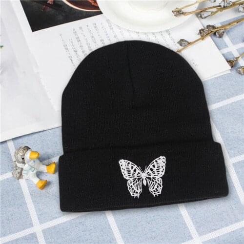 2020 Winter Hats For Woman New Butterfly Embroidery Knitted Girls Autumn Female Beanie Caps Warmer Bonnet Ladies Casual Cap