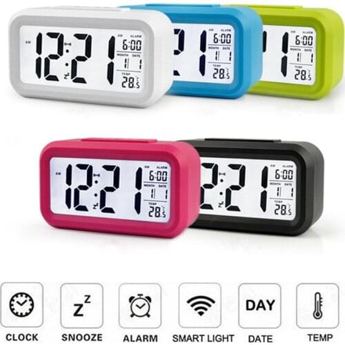 1pc White Digital Backlight LED Display Table Alarm Clock Snooze Thermometer Calendar Time