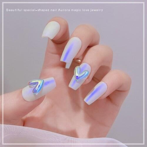 10Pcs/Bag Aurora Heart Nail Jewelry for Art Decoration Fashion Resin Nails Accessories for DIY Manicure Design