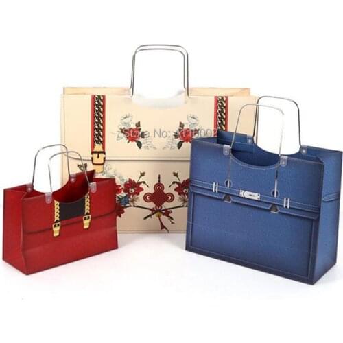 100PCS/LOT New Style Metal Handle Paper Bag Luxury Party Gift Bag Thickening 300g Shopping Bag For Women Ladies