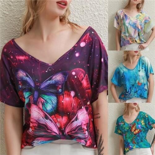 2021 Print Harajuku Summer Casual Women Clothes Short Sleeve Loose Tshirts Street Hipster Tee V Neck Tops Femme T-shirt