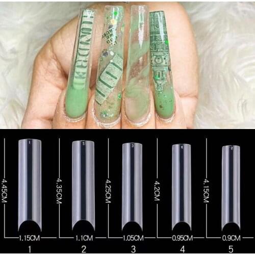 500pcs/Bag Overlong Pipe Nail Tips 10 Sizes Korea ABS Material C Curved Type Half Cover For Polish Manicure False Fake Nails #76