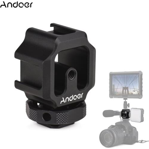 Andoer Triple Cold Shoe Mount Adapter Bracket Aluminum Alloy Cold Shoe Mount Extension for DSLR ILDC Camera Video Light Mic