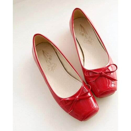 Flat Shoes Ballerina Women Flats Ballet Square Toe Patent Leather Slip on Loafers Flats Shoes Woman Red Black Big Size 41 42 43