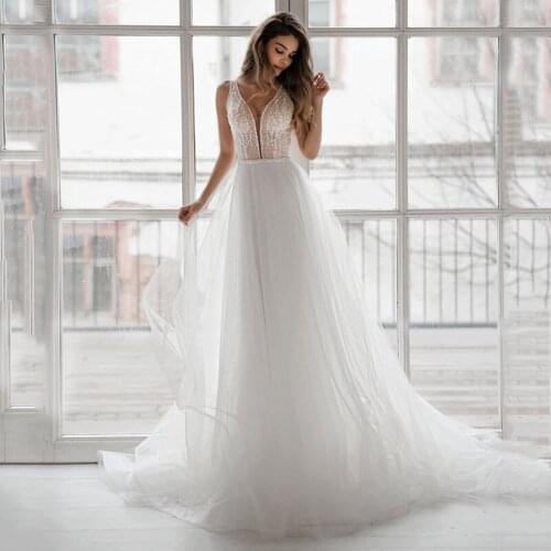 Glitter Top Tulle Wedding Dress 2021 Gorgeous A-Line Sweetheart Sleeveless Bridal GownBeading Belt Brides Dress Robe De Marie
