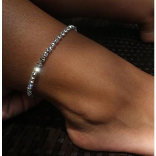 Gold Silver Color Shining Rhinestone On The Leg Anklets Fashion Charm Foot Jewelry Beach Barefoot Sandals Anklets For Women Gift