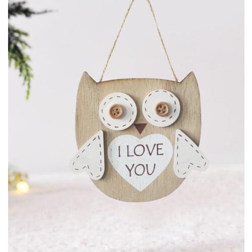 3D Wooden Plaques & Signs Creative Owl Model I Love You Words Christmas Tree Decorations Owl Hanging Ornaments Door & Wall Decor