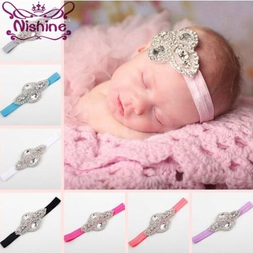 Nishine Kids Girls Crystal Rhinestone Headband Elastic Girl Head Accessories Children Hair Bands Party Headwear Photo Prop