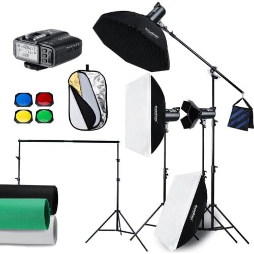 Free DHL 1200W Godox DE400 II 3x 400W Photo Studio Flash Lighting,Softbox,Light Stand, 2X3M Background cloth, background bracket