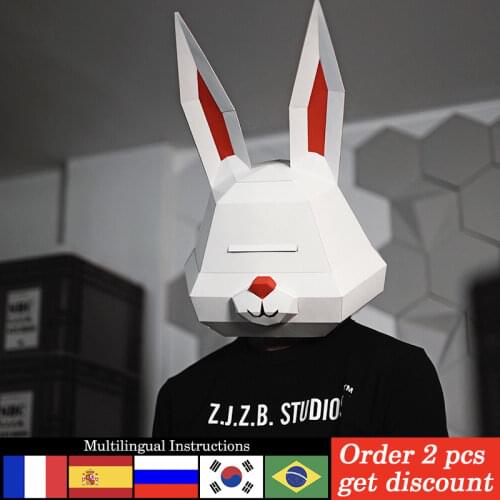 Pre-cut Creative Rabbit Mask Headgear Paper Model,3D Animal Papercraft,Party Cosplay Prop,Handmade DIY Adult Craft Toy RTY114