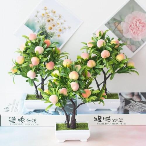 24x25cm 16Heads Artificial Peach Tree Potted Bonsai Simulation Plastic Fruits Bonsai for Home Office Hotel Desktop Decor Bonsai
