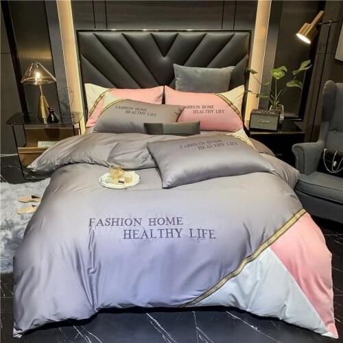 European Luxury Bedding Set Super Soft Warm Comfort Cotton Mirco Fabric Thicken Embroidery Color Matching 4Pcs For Queen Size