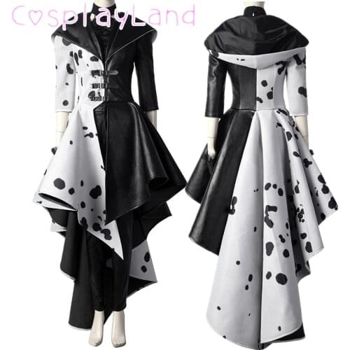 Cruella Costume Cosplay Evil Queen Black White Evening Party Dress Fashion Emma Magic Oufit Women Suit Coat Pants Gloves