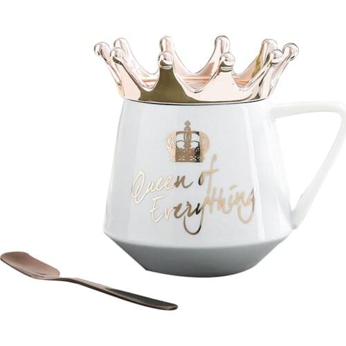 Queen of Everything Mug With Crown Lid and Spoon Ceramic Coffee Cup Gift for Girlfriend Wife GRSA889