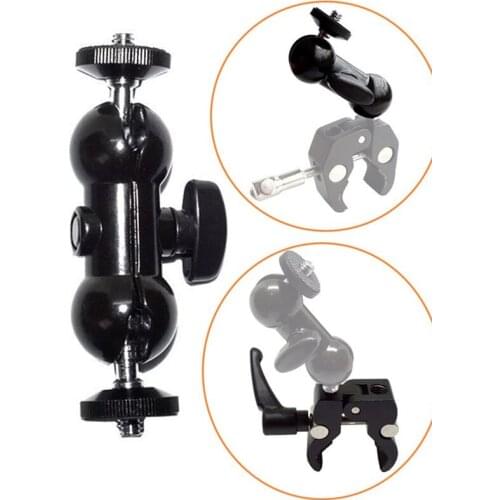 Multi-function Double Ballhead Mount With Two 1/4 Camera Screw Tripod Magic Arm Mini Ball Head for Monitor LED Light