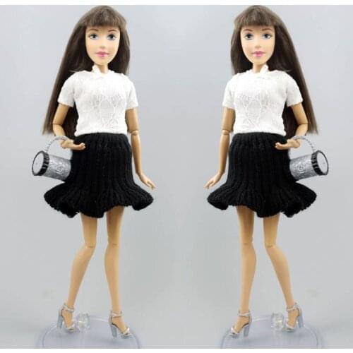 Fashion Lace Doll Clothes For Barbie Doll Outfits White Short Top T-Shirt Black Skirt For 1/6 BJD Doll Accessories Toys