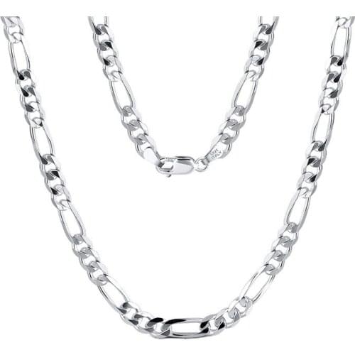 BOCAI 2021 Trend Real S925 Silver Jewelry Figaro Mens and Womens Necklace 5MM Car Flower Chain Hip-hop Chain