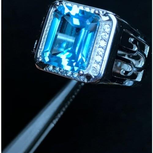 Natural topaz mens ring, 925 silver, exquisite craftsmanship, classic square gems, beautiful colors