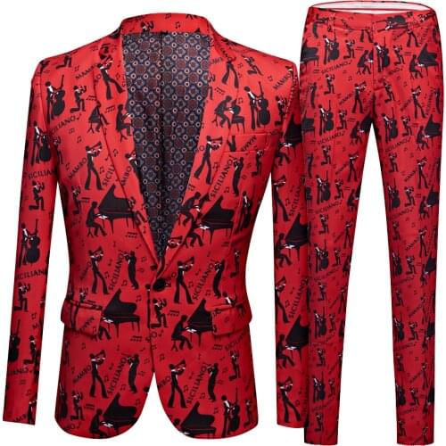 Mens Suits Colorful Printing Jacket Party One Buckle Men Suit Slim Fit Fashion Graffiti