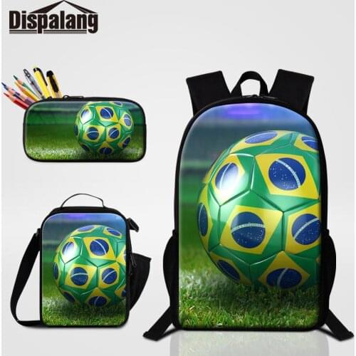 Newest Brazil Soccers Prints 16 inch Backpack 3 in 1 set Footballs School Bag Lunchbag With Kids Pencil Case Casual Back Pack