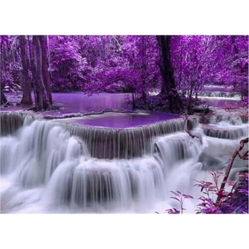 Full Square 5D DIY "Purple Forest Waterfall" Embroidery Diamond Painting Cross Stitch Rhinestone Mosaic Picture Decor FH625