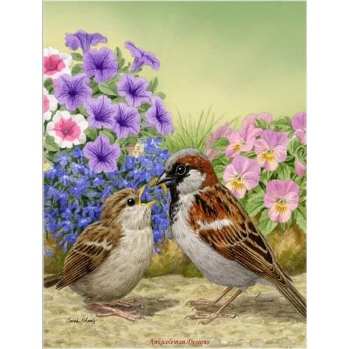 Counted Cross Stitch Kits Needlework Embroidery - Crafts 14 ct Aida DMC Color DIY Arts Handmade Home Decor - House Sparrows