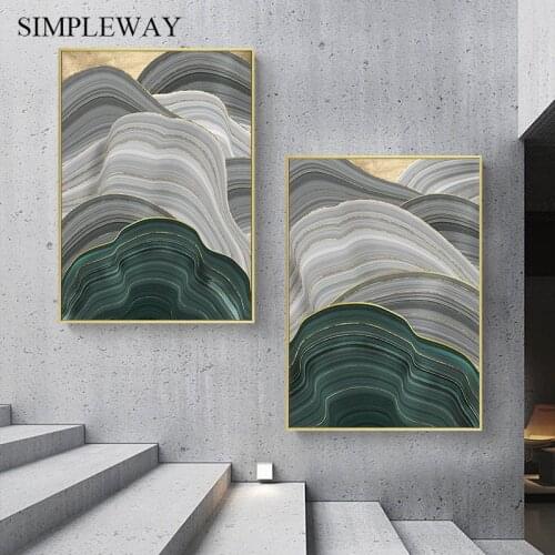 Line Drawing Modern Abstract Painting Golden Green Nordic Poster Canvas Art Print Wall Picture for Ling Room Gallery Decoration