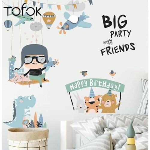 Tofok Birthday PARTY with Friend DIY Wall Sticker Baby Children Room Nursery Self-adhesive Decoration Eco-friendly PVC Sticker
