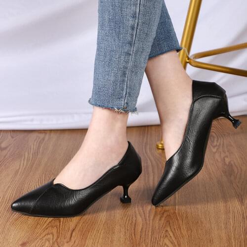 Womens Pumps Soft Leather Fashion Female High Heel Shoes Woman Pointed Toe Office Ladies Comfortable Dress Shoes Women Footwear
