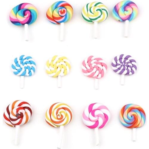 Polymer Clay Embellishments Lollipop At Random Color Crafts Flatback Scrapbooking For DIY Brooches Necklace Jewelry Gifts,10PCs