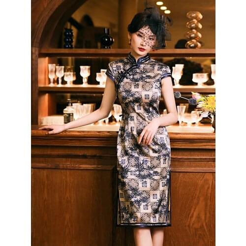 Qipao Evening Dresses Silk Cheongsam Dress Printing Large Size Cheongsams HighEndTraditional Qipao Chinese Dress Oriental Dress