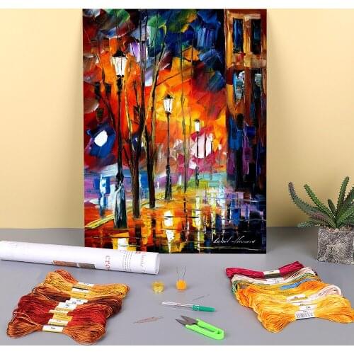 When City Sleeps Printed Water-Soluble Canvas 11CT Cross-Stitch DIY Embroidery Complete Kit DMC Threads Promotions