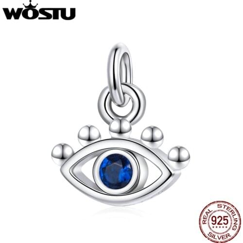 WOSTU 925 Sterling Silver Charm MINI Pendant Lucky Eyes Bead Fit New Bracelet & Necklace Chain For Women DIY Jewelry CTP009