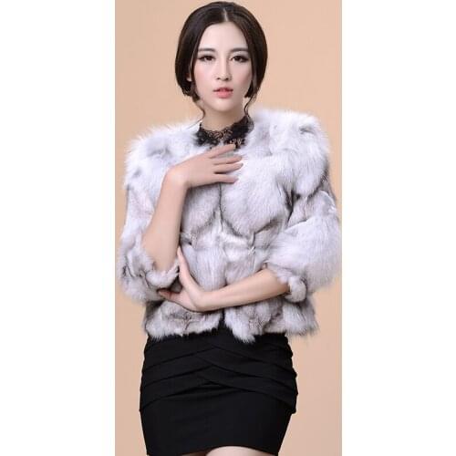 2017 Spring Autumn Womens Genuine Natural Real Fox Fur Jackets 3/4 Sleeve Lady Slim Short Outerwear Coats VF0134